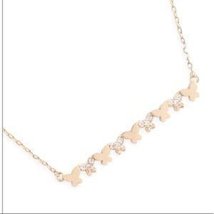 RHINESTONE & BUTTERFLY ALIGNED GOLD PENDANT BAR NECKLACE